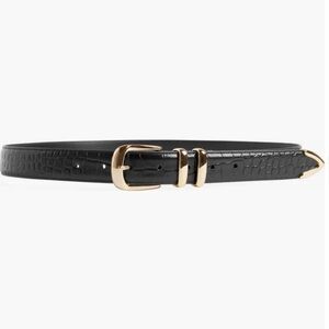 NEW Favorite Daughter The Jordan Croc Embossed Leather Belt Black Gold Small